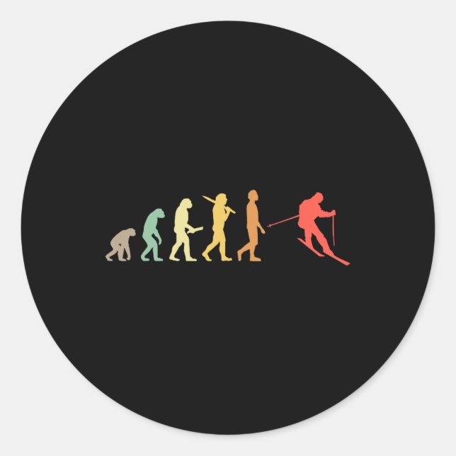 Retro Skiing Evolution Gift For Skiers  Classic Round Sticker (Front)