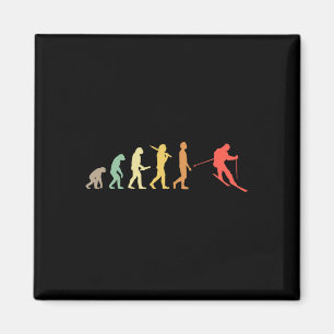 Retro Skiing Evolution Gift For Skiers  Magnet