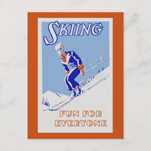 Retro skiing fun for everyone postcard