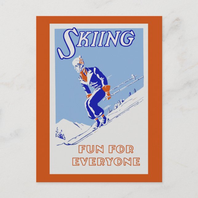 Retro skiing fun for everyone postcard (Front)