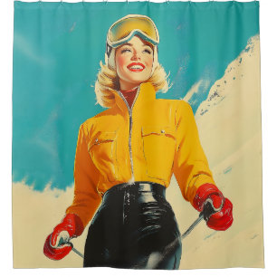 Retro Skiing Glamour Vintage Winter Adventure Shower Curtain