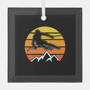 Retro Skiing Glass Tree Decoration