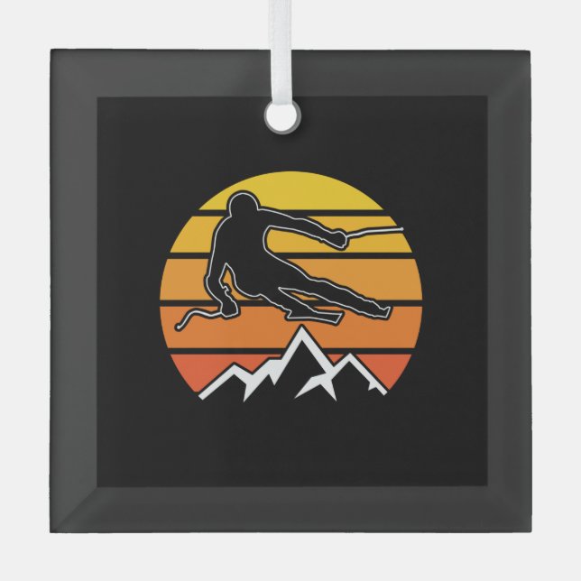 Retro Skiing Glass Tree Decoration (Front)