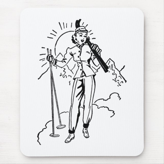 Retro Skiing Lady Mouse Pad (Front)