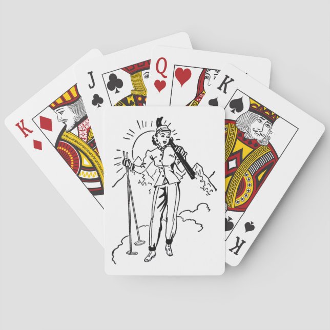 Retro Skiing Lady Playing Cards (Back)