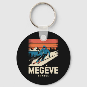 Retro Skiing Megève France Key Ring