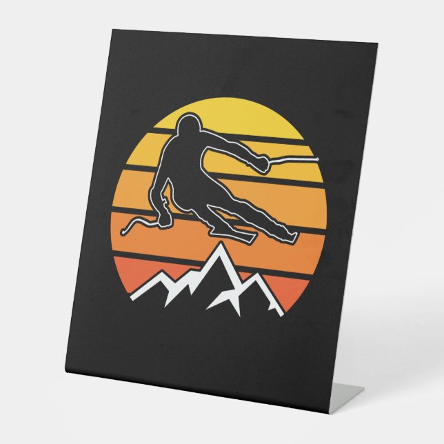 Retro Skiing Pedestal Sign (Front)