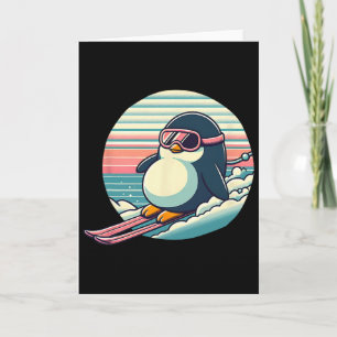 Retro Skiing Penguin Downhill Powder Run Winter Card