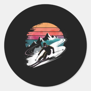 Retro Skiing Ski Classic Round Sticker