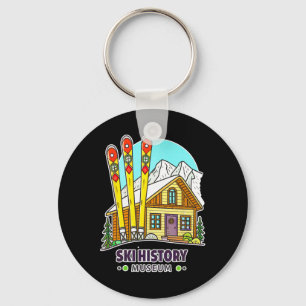 Retro Skiing Ski History Museum And Mountain Cabin Key Ring