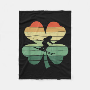 Retro skiing ski shamrock patricks day womens mens fleece blanket