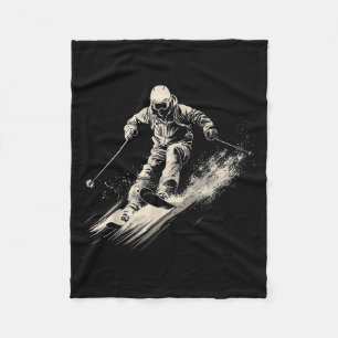 Retro Skiing Vector  Fleece Blanket