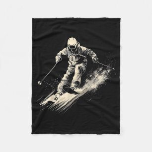 Retro skiing vector fleece blanket