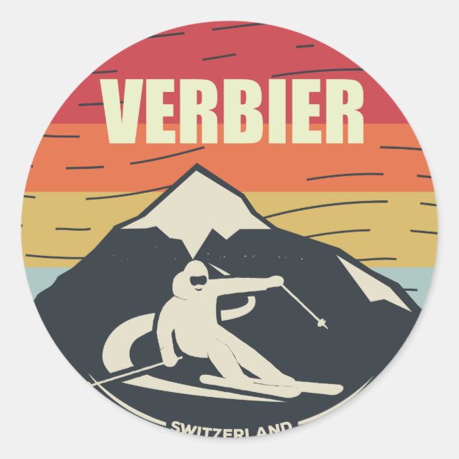 Retro Skiing Verbier Switzerland Ski Classic Round Sticker (Front)