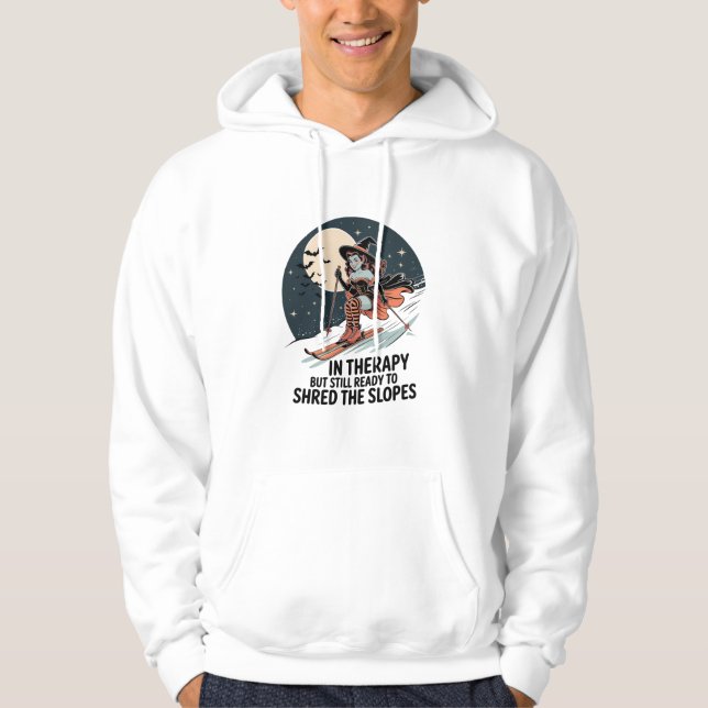 Retro Skiing Witch Halloween Art Hoodie (Front)