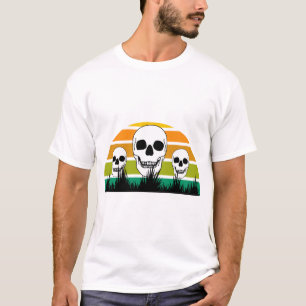 Retro Skull Black Grass Ophiopogon Gothic Garden T-Shirt