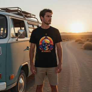 Retro Skull Mountain Sunset No Regrets Graphic T-Shirt