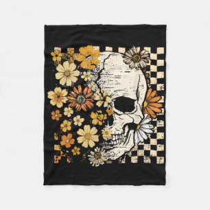 Retro Skull Skeleton Floral Fall Autumn Spooky Hal Fleece Blanket