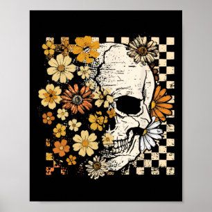 Retro Skull Skeleton Floral Fall Autumn Spooky Hal Poster