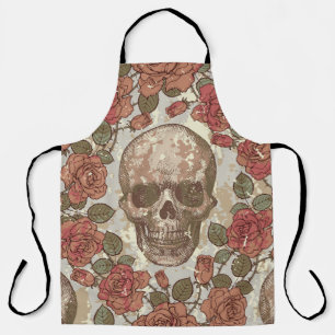 Retro Skulls and Roses Ornament Apron