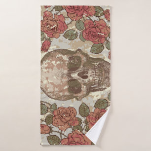 Retro Skulls and Roses Ornament Bath Towel