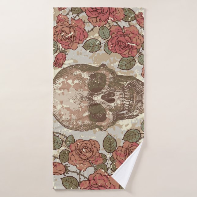 Retro Skulls and Roses Ornament Bath Towel (Bath Towel)