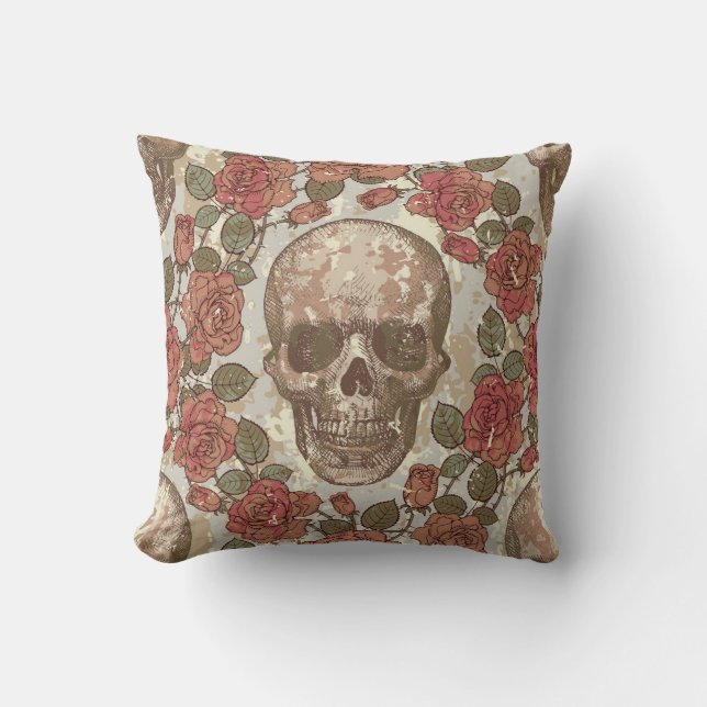 Retro Skulls and Roses Ornament Cushion (Front)