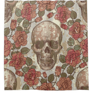 Retro Skulls and Roses Ornament Shower Curtain