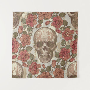 Retro Skulls and Roses Ornament Tapestry