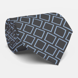 Retro Slate Blue Squares On Dark Grey Neck Tie