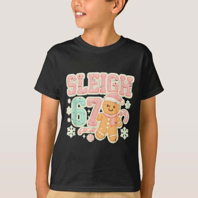 Retro Sleigh 67 Gingerbread Christmas Six Seven Me T-Shirt (Front)