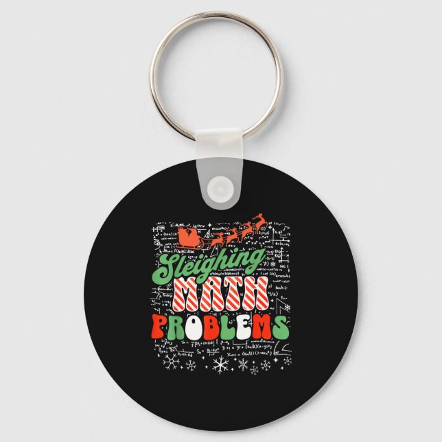 Retro Sleighing Math Problems Santa Math Teacher C Key Ring (Front)