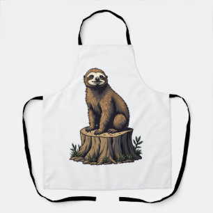 Retro Sloth Engraving Wildlife Shirt (3) Apron