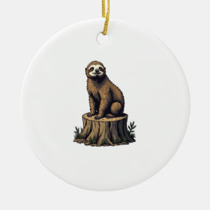 Retro Sloth Engraving Wildlife Shirt (3) Ceramic Tree Decoration