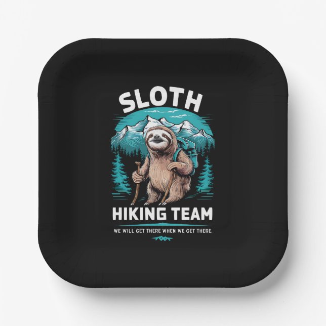 Retro Sloth Hiking Team Vintage Gift Paper Plate (Front)