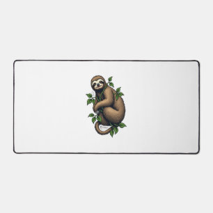 Retro Sloth Line Art Vintage Tee (4) Desk Mat