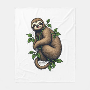 Retro Sloth Line Art Vintage Tee (4) Fleece Blanket