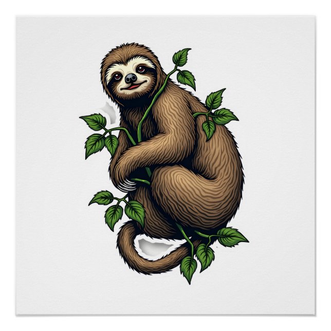 Retro Sloth Line Art Vintage Tee (4) Poster (Front)