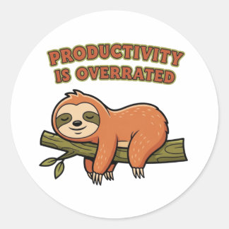 Retro Sloth Productivity Is Overrated Vinyl Sticke Classic Round Sticker