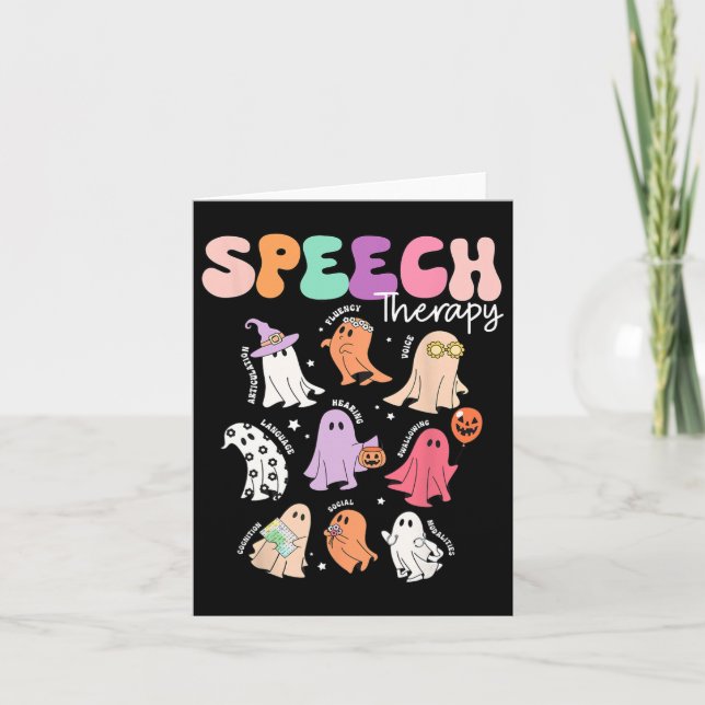 Retro Slp Ghost Halloween Speech Therapy Autumn Fa Card (Front)