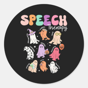 Retro Slp Ghost Halloween Speech Therapy Autumn Fa Classic Round Sticker