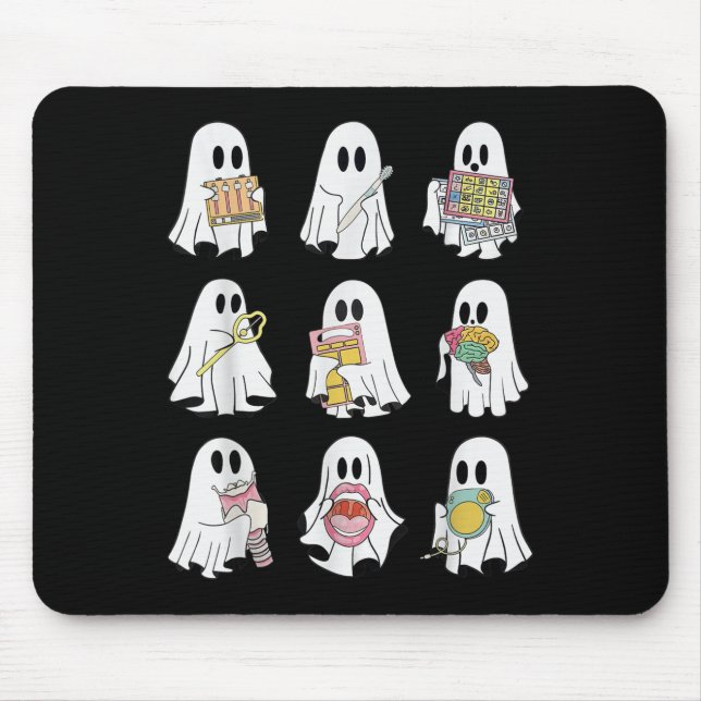 Retro Slp Ghost Halloween Speech Therapy Autumn Fa Mouse Pad (Front)