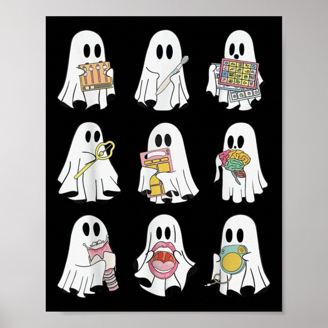 Retro Slp Ghost Halloween Speech Therapy Autumn Fa Poster (Front)