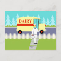 Retro Small Town Milkman Postcard