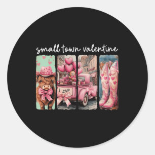 Retro Small Town Valentine Cute Cow Valentine's Da Classic Round Sticker