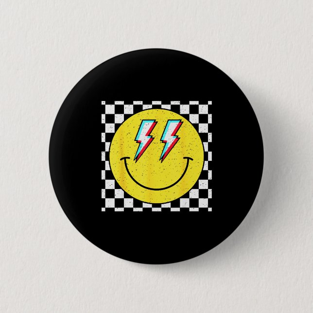 Retro Smile Face Checkered Pattern Preppy Happy Fa 6 Cm Round Badge (Front)