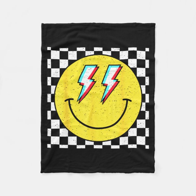 Retro Smile Face Checkered Pattern Preppy Happy Fa Fleece Blanket (Front)