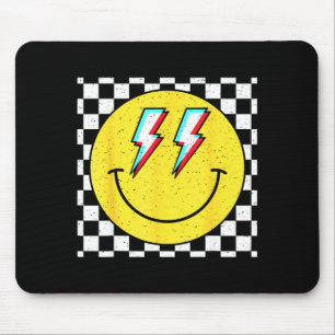 Retro Smile Face Checkered Pattern Preppy Happy Fa Mouse Pad