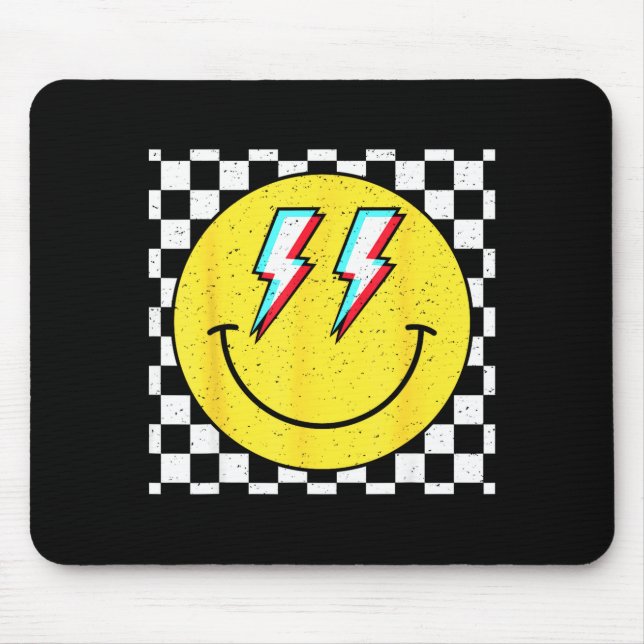 Retro Smile Face Checkered Pattern Preppy Happy Fa Mouse Pad (Front)