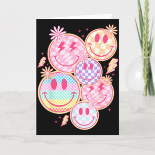 Retro Smile Face Flower Happy Face Checkered Patte Card